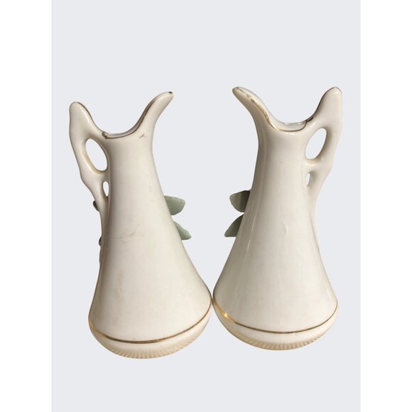 Vintage Ceramic Floral Salt & Pepper Shakers - Rose Design Gold Accents Set Of 2 - Picture 5 of 9